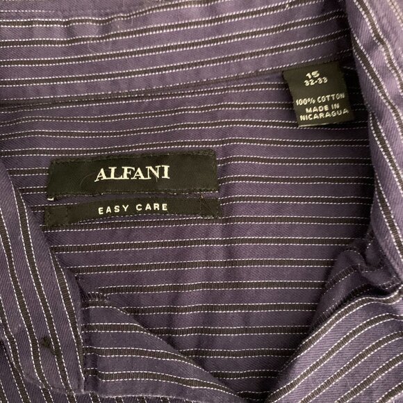 Alfani Button Up Long Sleeve Shirt M Dark Blue Black Striped Pocket Cotton - Picture 6 of 6